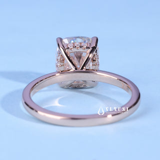 Top view of the Cushion Cut Hidden Halo Moissanite Engagement Ring centre stone