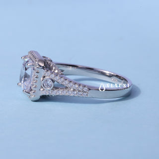 Dazzling Asscher Moissanite Split Shank Halo Engagement Ring top view