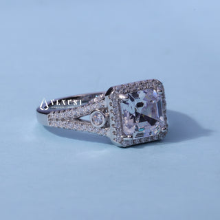 Dazzling Asscher Moissanite Split Shank Halo Engagement Ring close-up of the centre stone