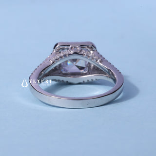 Dazzling Asscher Moissanite Split Shank Halo Engagement Ring angled view