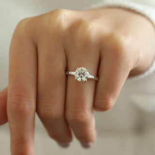 2.0 CT Round Shaped Three Stone Moissanite Engagement Ring