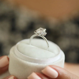 2.1CT Oval Cut Halo Moissanite Diamond Engagement Ring