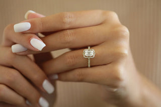 1.55CT Emerald Halo Pave Moissanite Diamond Engagement Ring
