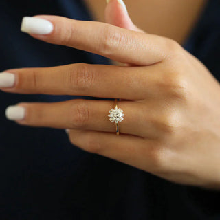 1.0 CT Round Cut Solitaire Halo Moissanite Engagement Ring side view