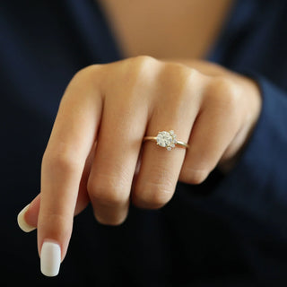 Vintage 1.0ct round cluster moissanite ring angled view showing its sparkle