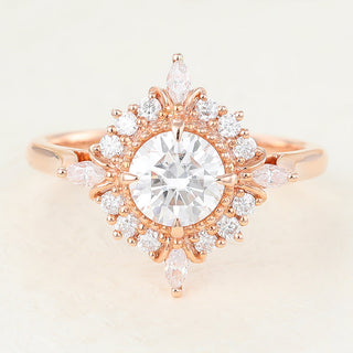 0.68 CT Round Brilliant Cluster Moissanite Engagement Ring front view