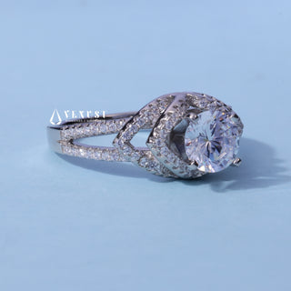 Round Cut Moissanite Split Shank Halo Engagement Ring side view