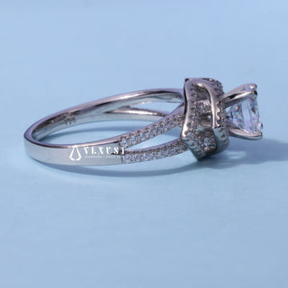 Round Cut Moissanite Split Shank Halo Engagement Ring top view