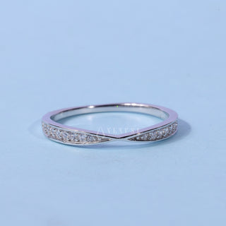 Refined round pave moissanite wedding band front view