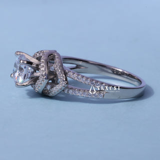 Round Cut Moissanite Split Shank Halo Engagement Ring close-up of the centre stone