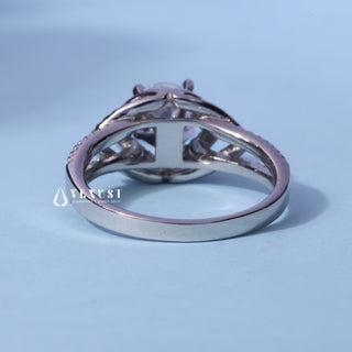 Round Cut Moissanite Split Shank Halo Engagement Ring angled view