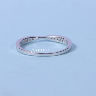 Refined round pave moissanite wedding band side profile view