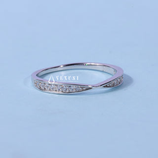 Refined round pave moissanite wedding band top view