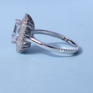 Halo Cluster Moissanite Emerald Cut Engagement Ring top view