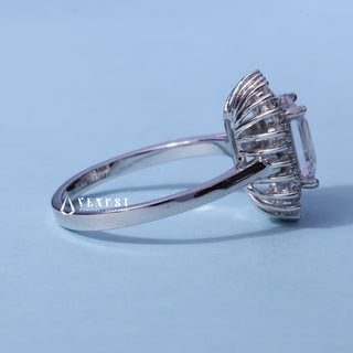 Halo Cluster Moissanite Emerald Cut Engagement Ring close-up of the centre stone