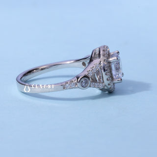 1.0 CT Round Cut Halo Sparkling Moissanite Engagement Ring side view