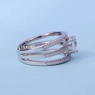 Three Row Pave Round Cut Moissanite Engagement Ring side view