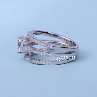 Three Row Pave Round Cut Moissanite Engagement Ring top view