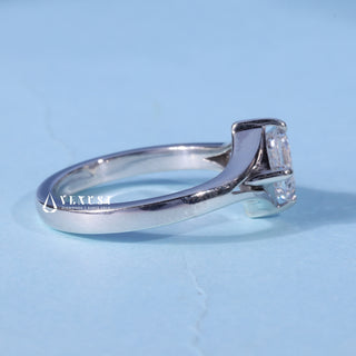 Angled view of the Asscher Cut Split Shank Moissanite Ring band and setting