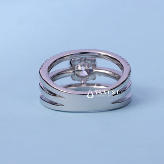 Three Row Pave Round Cut Moissanite Engagement Ring angled view