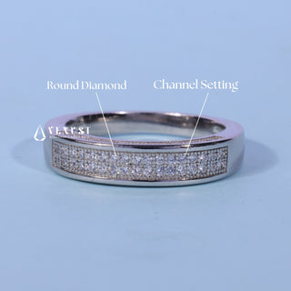 Bold round pave moissanite wedding band top view