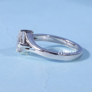 Front standing view of the Asscher Cut Split Shank Moissanite Ring showing the prong setting