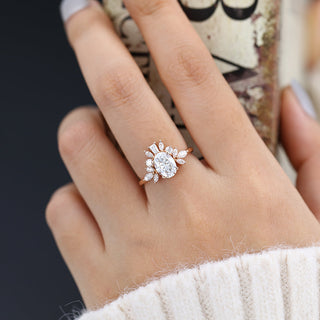 1.33 CT Oval Brilliant Cluster Moissanite Engagement Ring side view