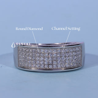 Delicate round pave moissanite wedding band top view