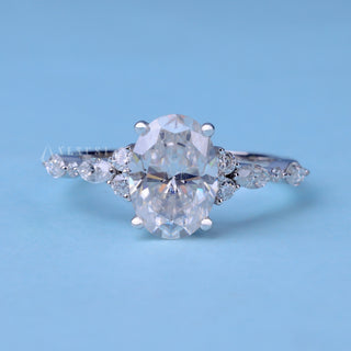 Luminous 1.50ct oval cluster moissanite ring front view