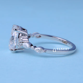 Luminous 1.50ct oval cluster moissanite ring side profile view