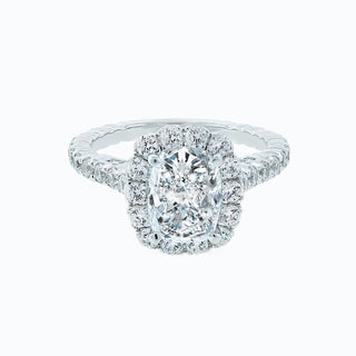 2.0 CT Cushion Brilliant Halo Moissanite Engagement Ring front view
