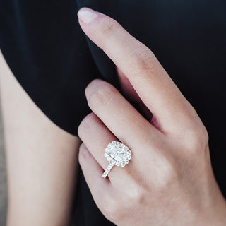 2.0 CT Cushion Brilliant Halo Moissanite Engagement Ring side view
