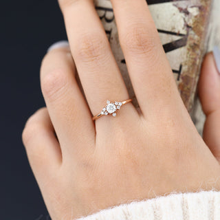 0.22 CT Round Cut Cluster Halo Moissanite Engagement Ring on hand