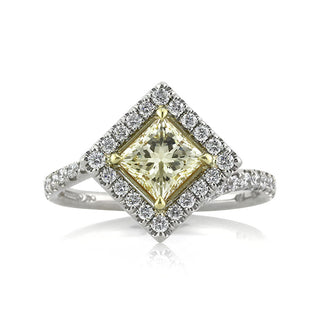 Light yellow princess moissanite pave engagement ring front view