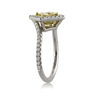 Light yellow princess moissanite pave engagement ring side detail view