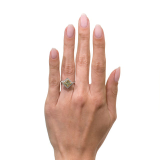 Light yellow princess moissanite pave engagement ring close up detail