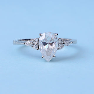Radiant 1.0ct pear cluster moissanite ring front view