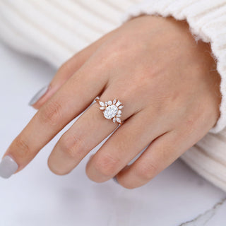 1.33 CT Oval Brilliant Cluster Moissanite Engagement Ring angle view