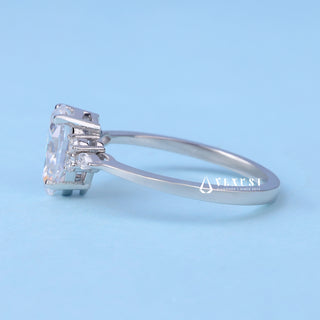 Radiant 1.0ct pear cluster moissanite ring close up of the setting