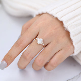 0.84 CT Oval Cut Cluster Pave Moissanite Engagement Ring angle view