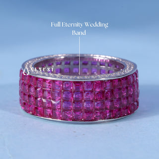 Asscher Moissanite Diamond Half Eternity Pave Wedding Band