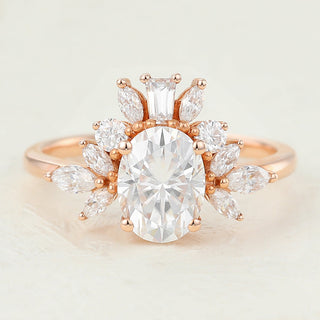 1.33 CT Oval Brilliant Cluster Moissanite Engagement Ring front view