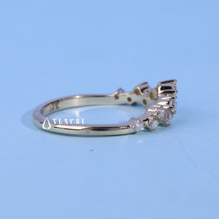 Round Moissanite Diamond Cluster Curved Wedding Band