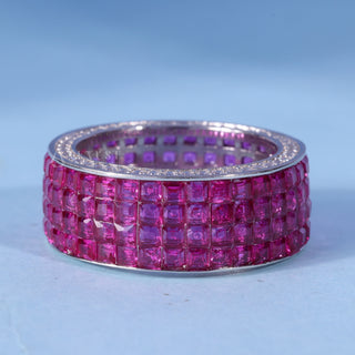 Asscher Moissanite Diamond Half Eternity Pave Wedding Band