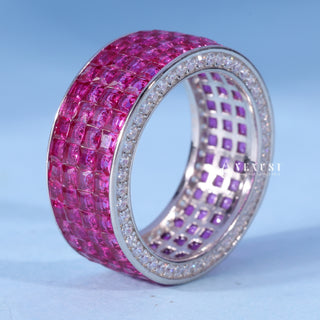 Asscher Moissanite Diamond Half Eternity Pave Wedding Band