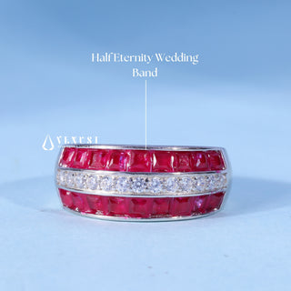 Round And Asscher Moissanite Diamond Wedding Band