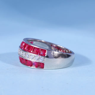 Round And Asscher Moissanite Diamond Wedding Band