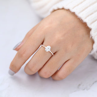 1.33 CT Oval Brilliant Pave Halo Moissanite Engagement Ring angle view