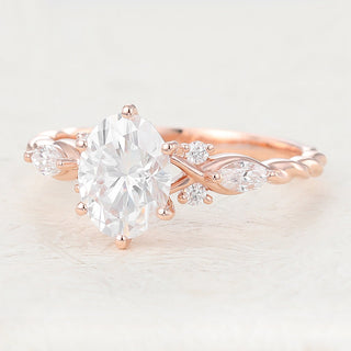1.33 CT Oval Cut Cluster Classic Moissanite Engagement Ring close up