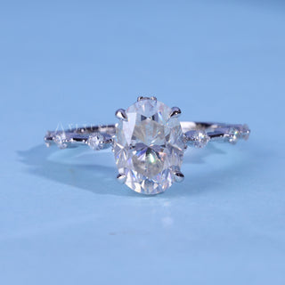 Bold 1.50ct oval pave moissanite ring front view